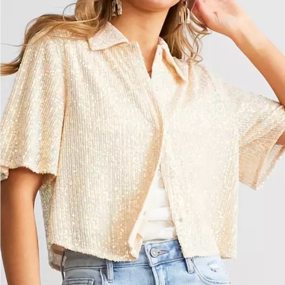 Sequin Embellished Crop Shirt - Blush